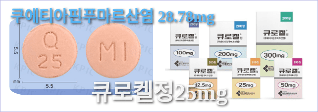 큐로켈정25mg의 모양